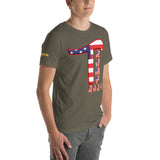 Trump 2024 in Patriotic USA Flag - Men's Bella + Canvas 3001 Unisex t-shirt