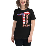 Trump 2024 in Patriotic USA Flag - Women's Bella + Canvas 6400 Women's Relaxed T-Shirt