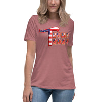 Trump 2024 in Patriotic USA Flag - Women's Bella + Canvas 6400 Women's Relaxed T-Shirt