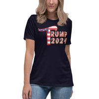 Trump 2024 in Patriotic USA Flag - Women's Bella + Canvas 6400 Women's Relaxed T-Shirt